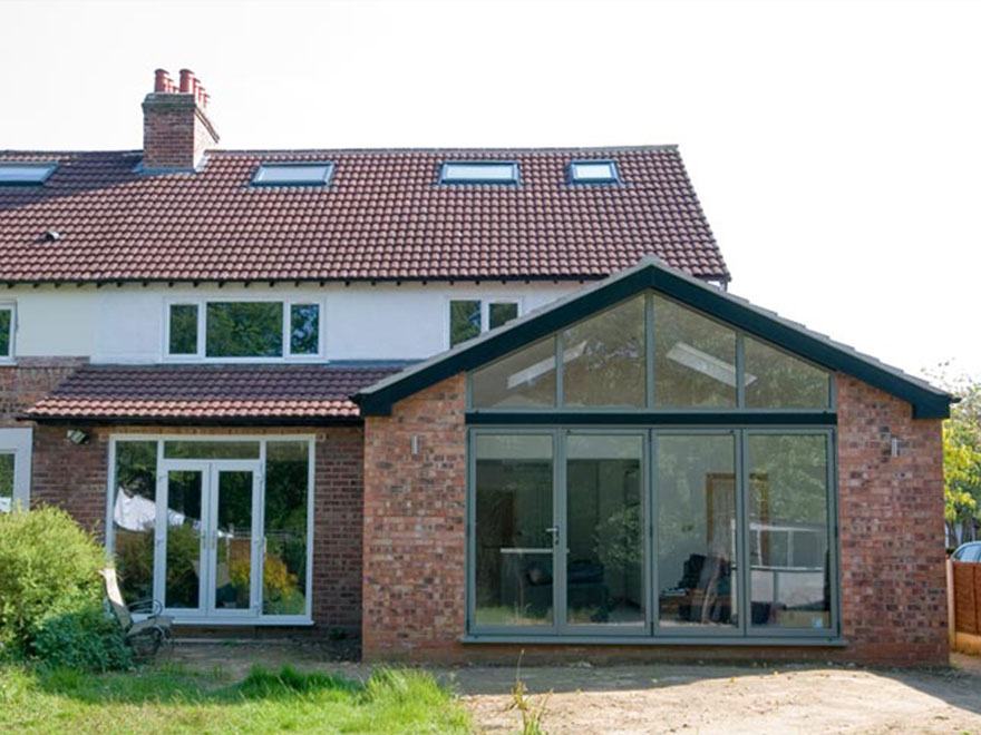 Rear extension with glazed gable on a family home