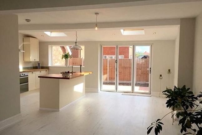 Finished kitchen extension with rooflights in Bromley