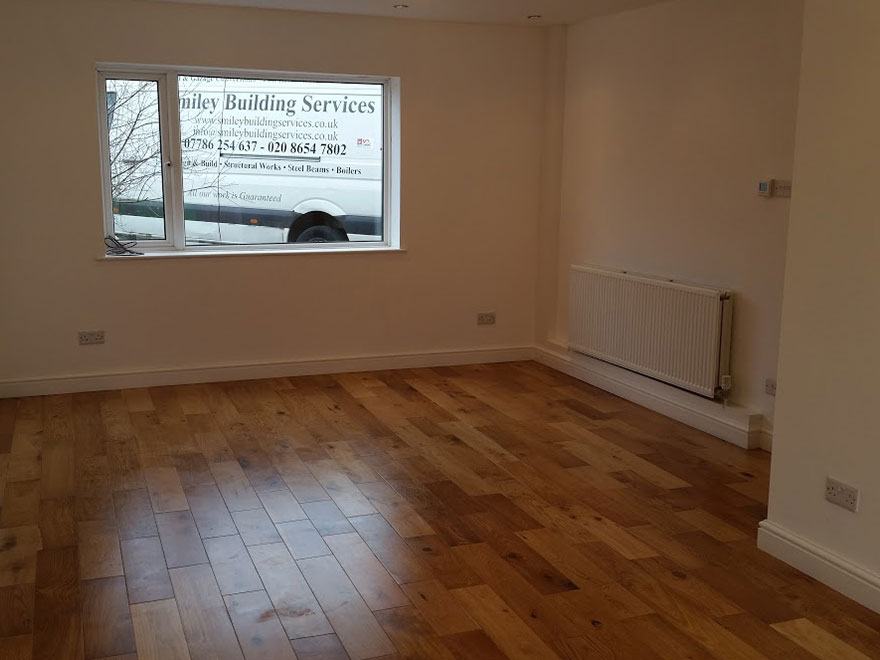Refurbished living room at Sandy Bury