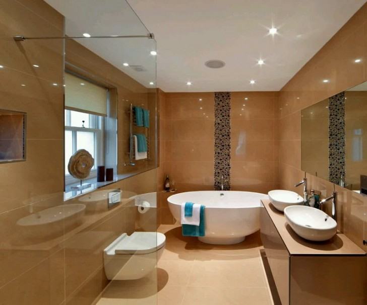 Family bathroom with jacuzzi bath and porcelain tiles